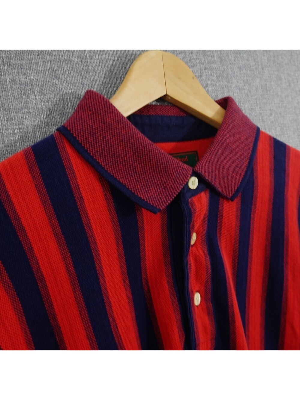 Vintage 90s Duck Head Tour Polo Shirt L-XL Red Navy Vertical Stripe Made In USA